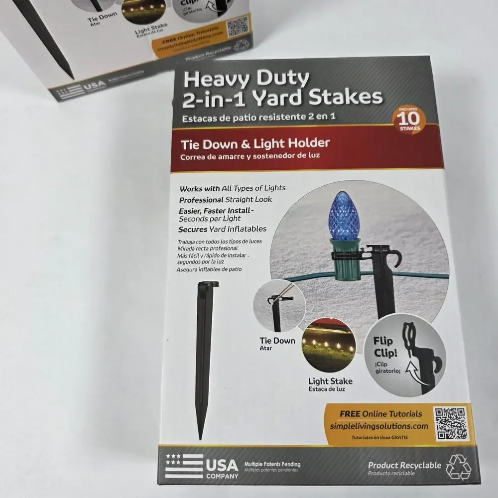 20 Heavy Duty Simple Living 2-in-1 Yard Stakes Tie Down & Light Holder New